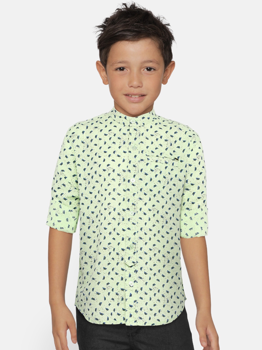 

Gini and Jony Boys Fluorescent Green & Blue Regular Fit Printed Casual Shirt