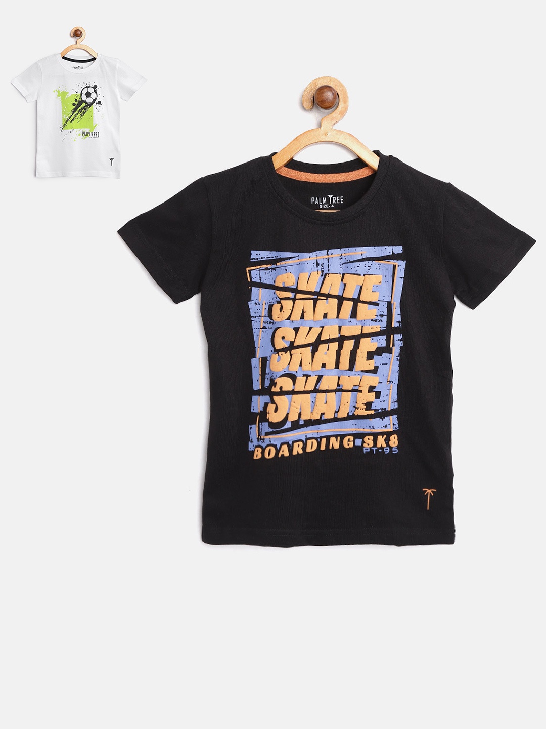

Palm Tree Boys Pack of 2 Printed Pure Cotton T-shirts, Black