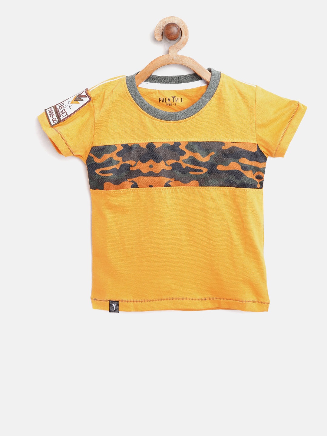 

Palm Tree Boys Yellow & Olive Green Printed Round Neck T-shirt