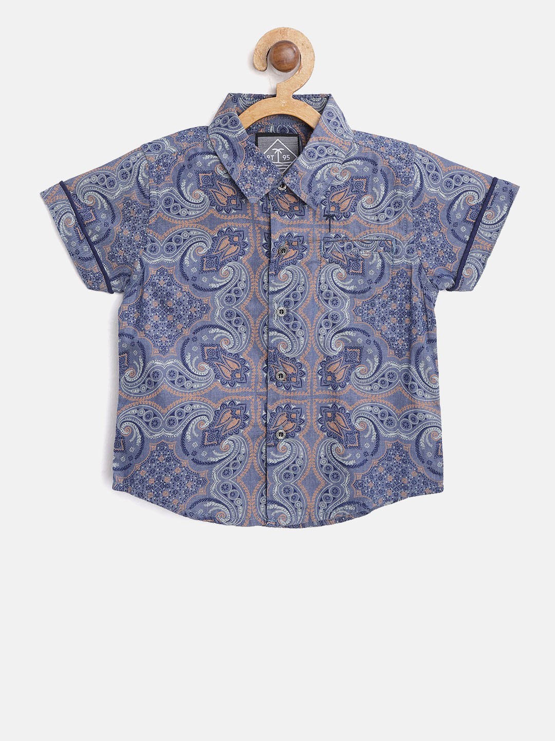 

Palm Tree Boys Blue & Grey Regular Fit Printed Casual Shirt