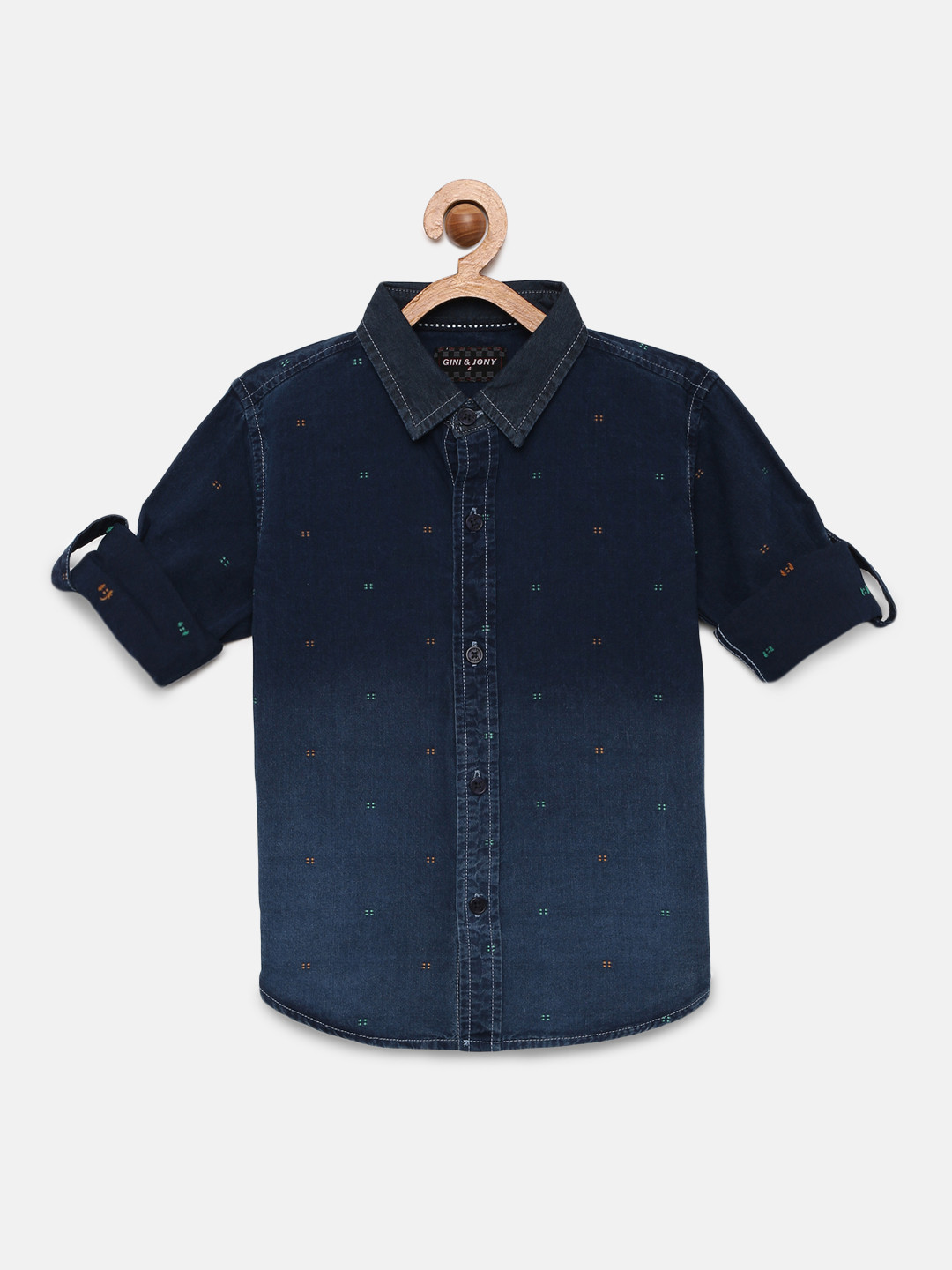 

Gini and Jony Boys Navy Blue Regular Fit Faded Denim Casual Shirt