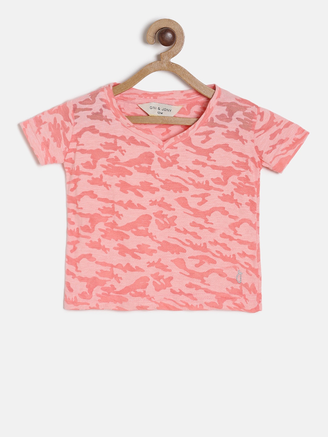 

Gini and Jony Girls Pink Printed V-Neck T-shirt