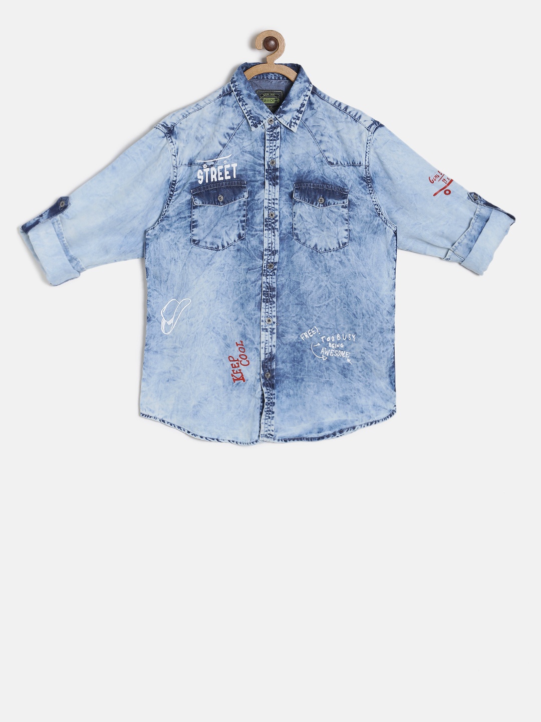

Gini and Jony Boys Blue Regular Fit Solid Casual Denim Shirt