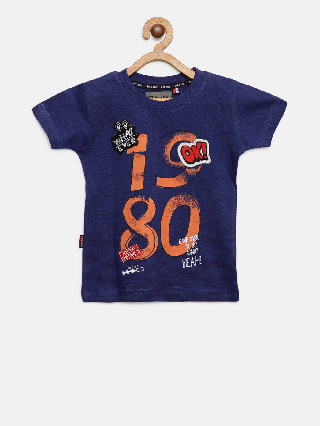 

Gini and Jony Boys Blue Printed Round Neck T-shirt