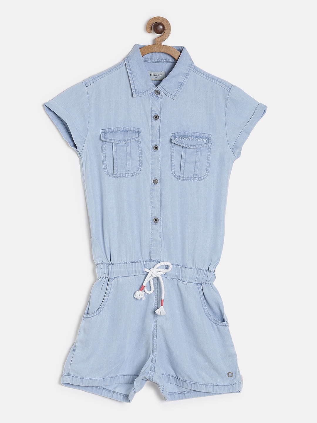 

Gini and Jony Blue Solid Playsuit