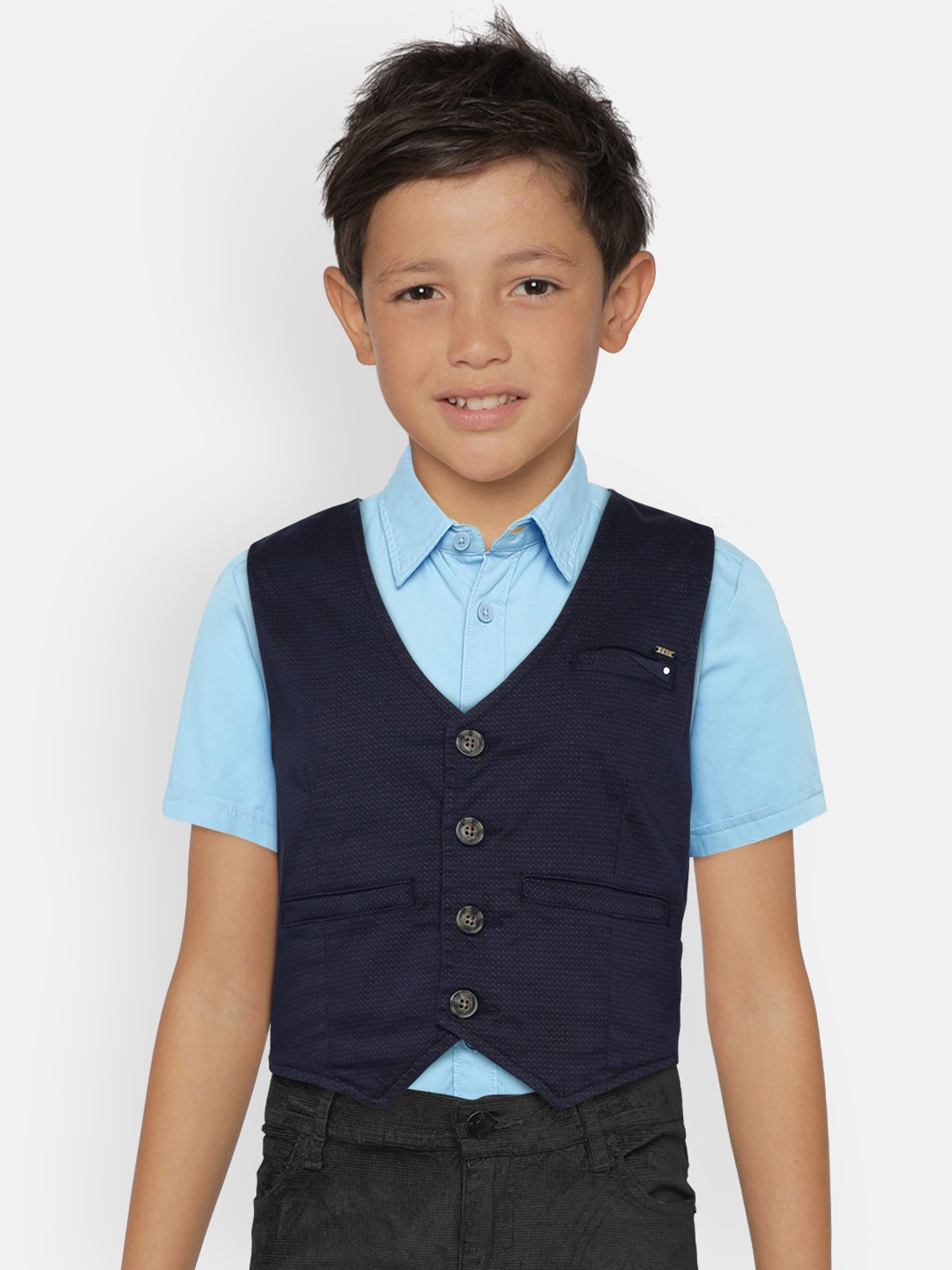 

Gini & Jony Boys Blue Printed Waistcoat