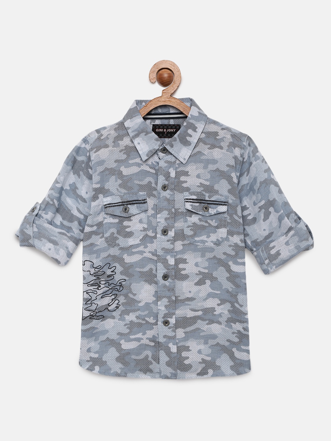

Gini and Jony Boys Blue Regular Fit Camo Printed Casual Shirt