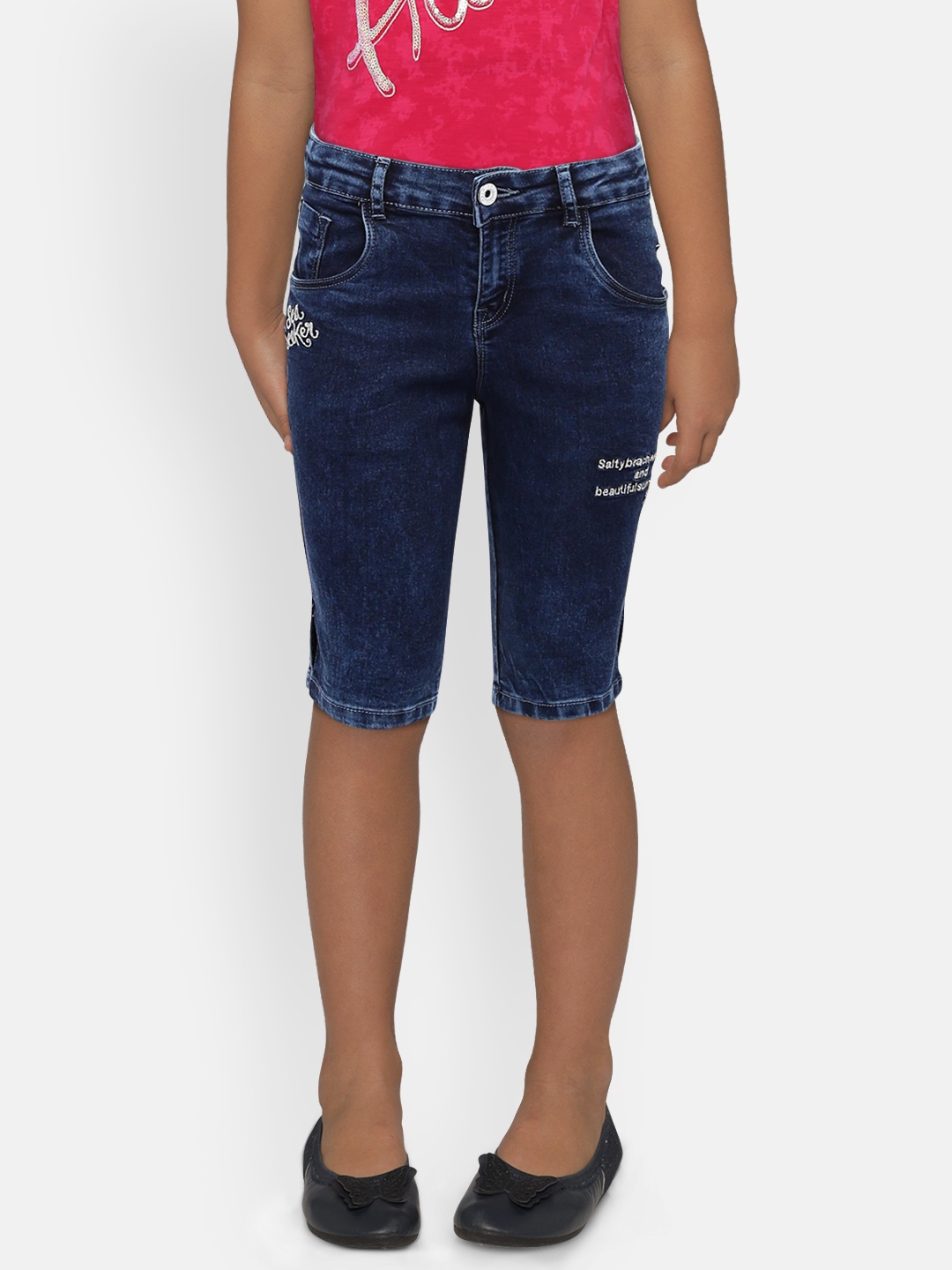

Palm Tree Girls Navy Blue Solid Slim Fit Capris