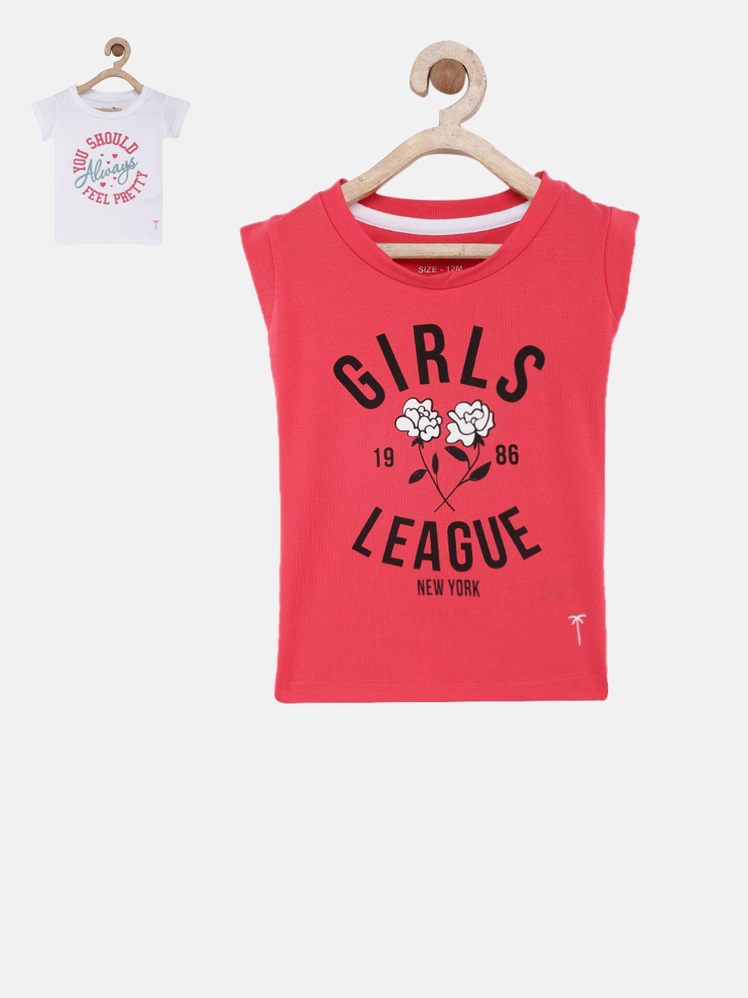 

Palm Tree Girls Pack of 2 Printed Round Neck T-shirts, Pink