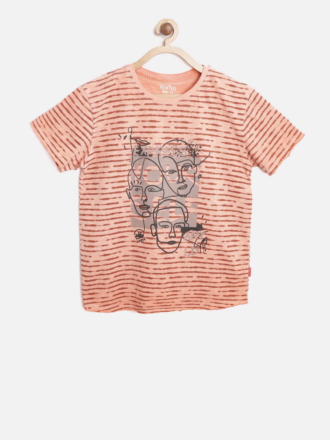 

Palm Tree Boys Peach-Coloured Striped Round Neck T-shirt