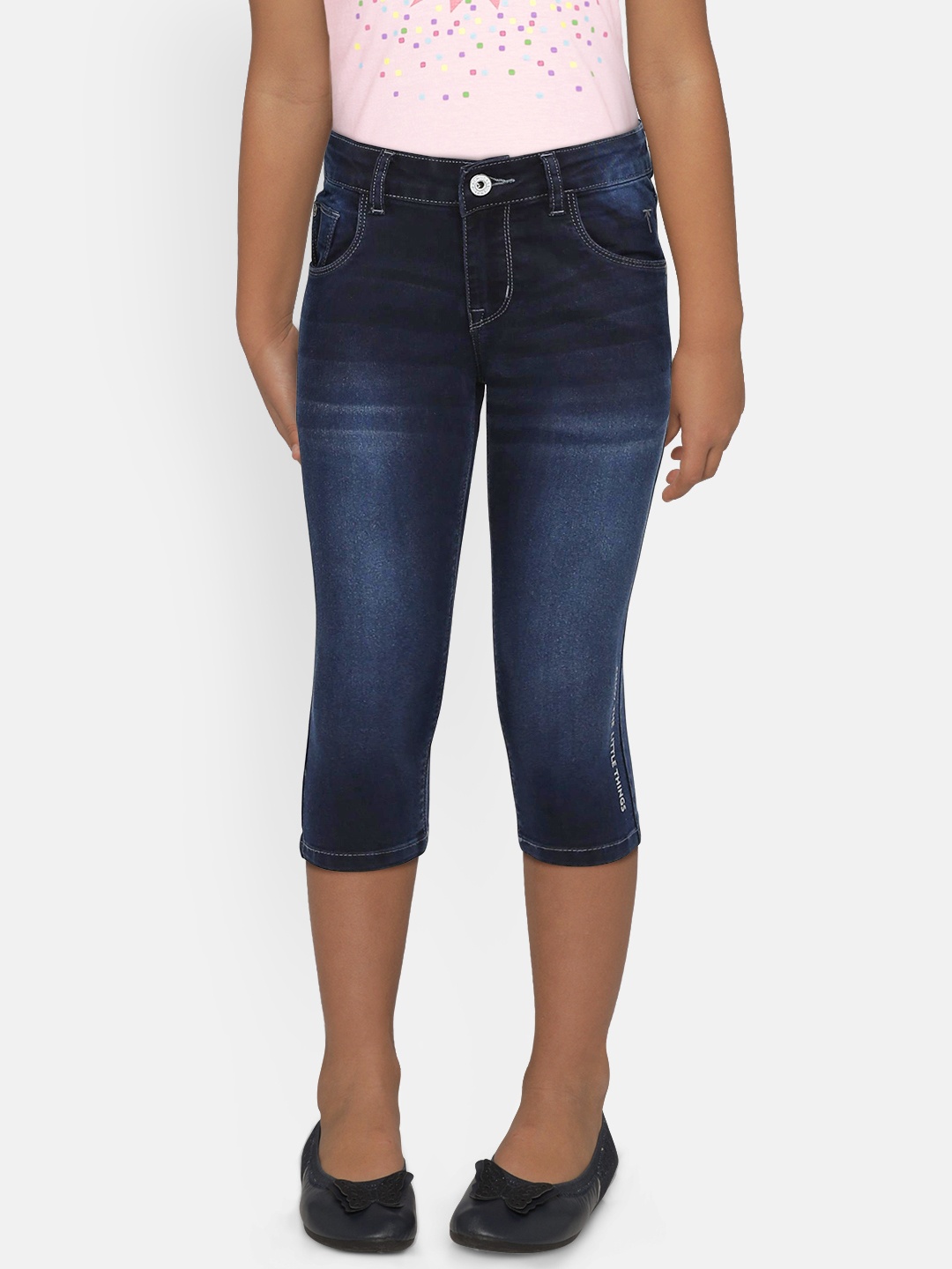 

Palm Tree Girls Navy Blue Solid Slim Fit Capris