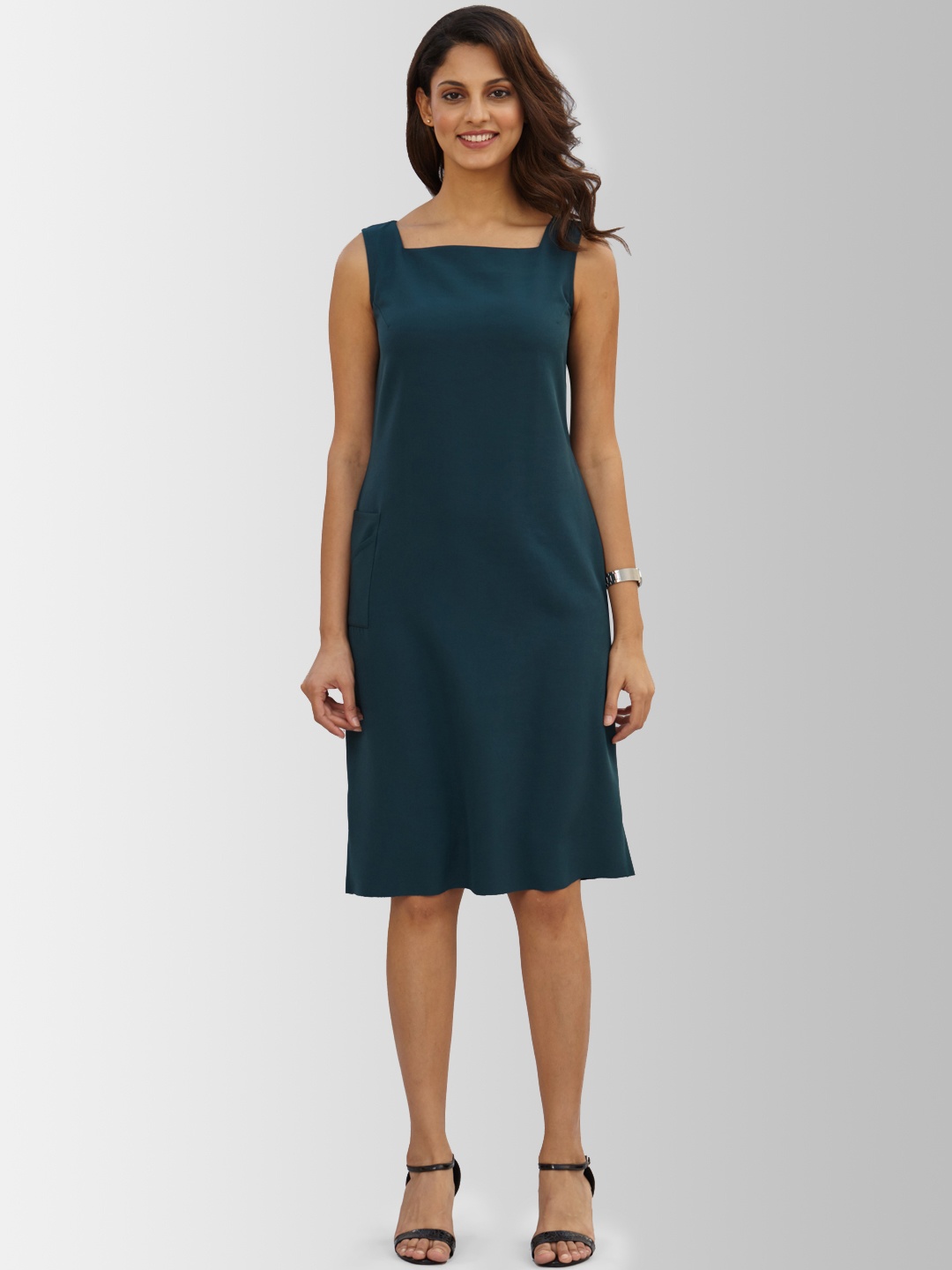 

FableStreet Women Teal Green Solid Sheath Dress