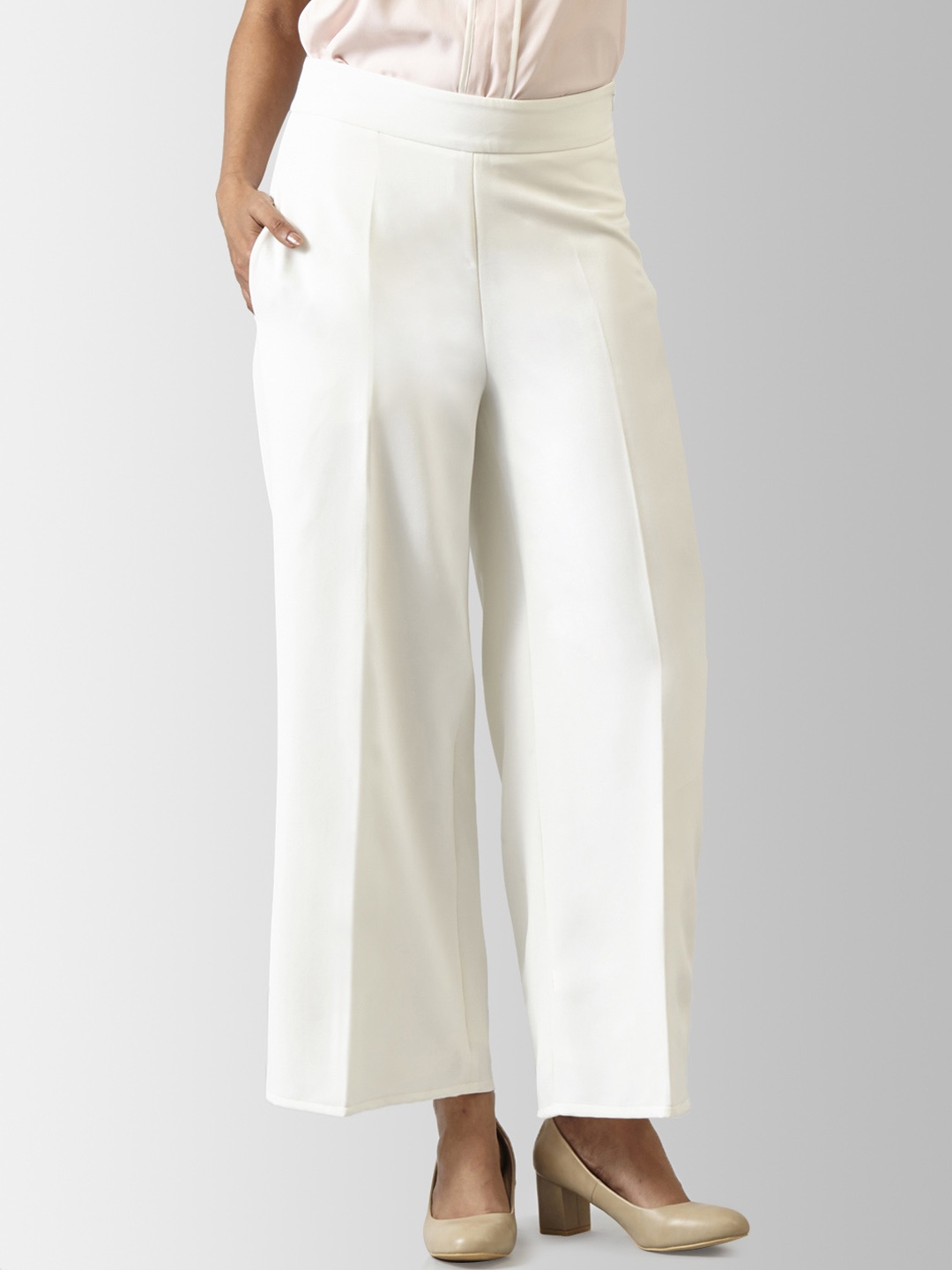 

FableStreet Women White Flared Solid Parallel Trousers