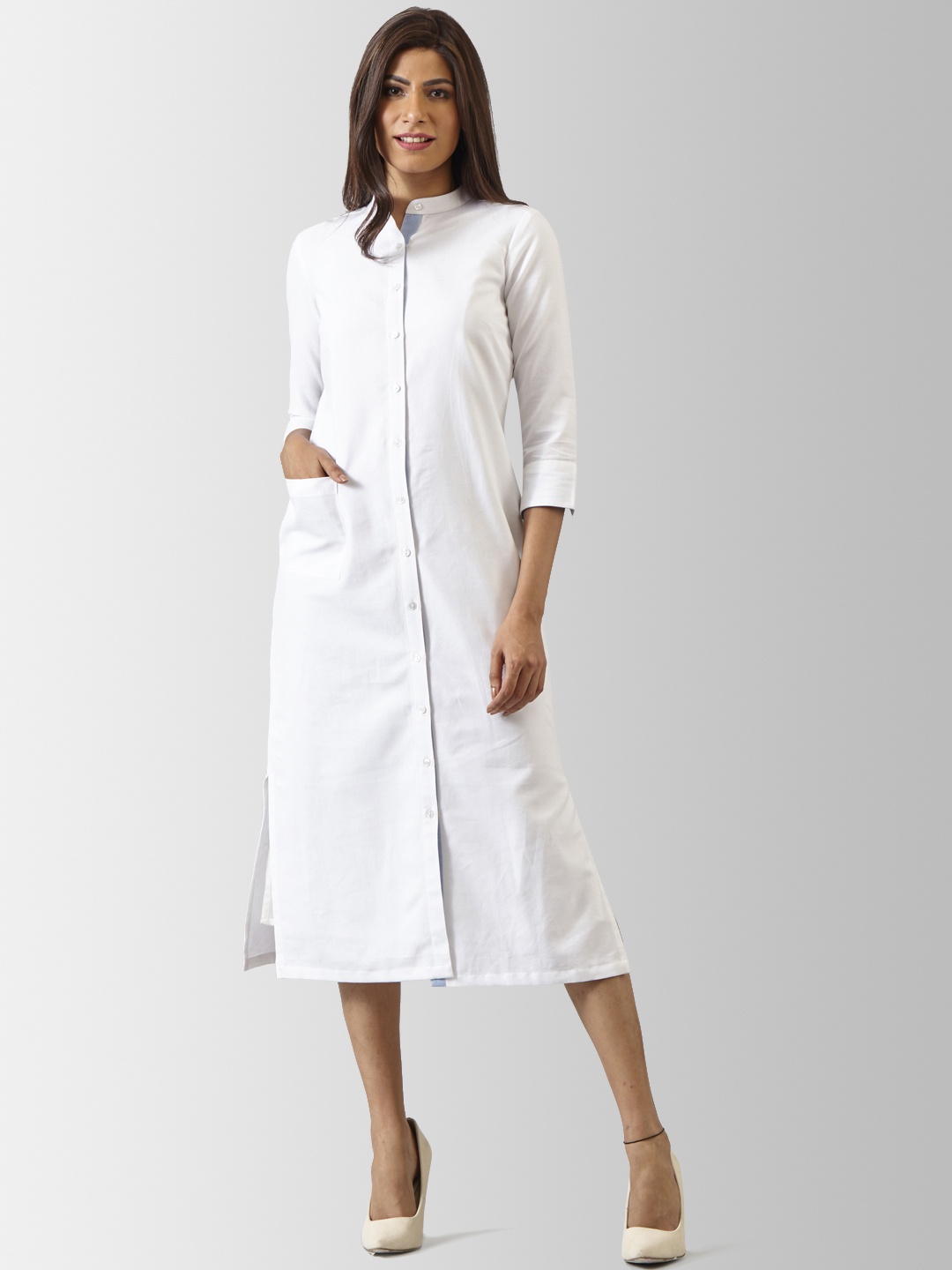 

FableStreet Women White Solid Shirt Dress