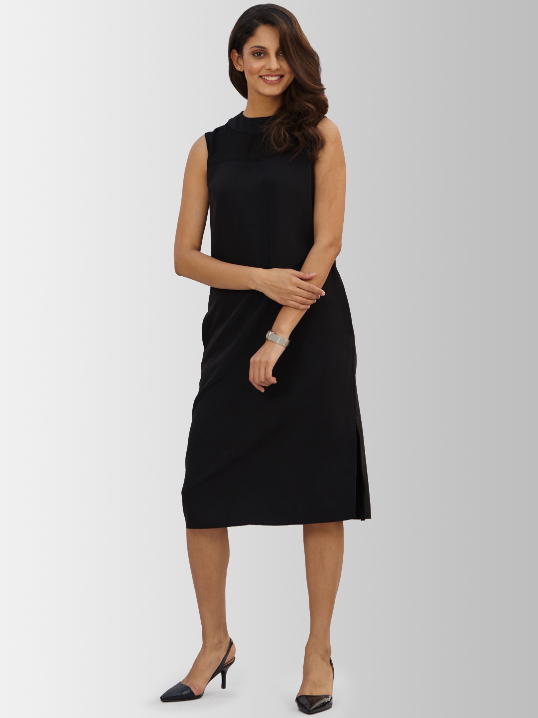 

FableStreet Women Black Solid A-Line Dress