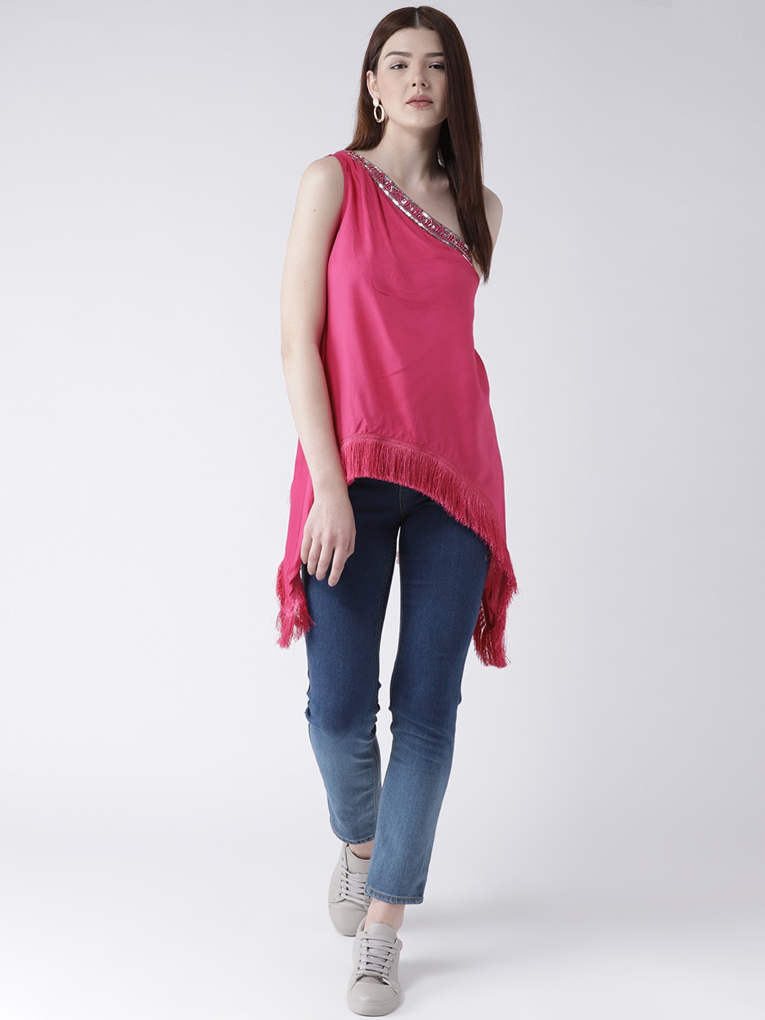

DODO & MOA Women Pink Solid One-Shoulder A-Line Top
