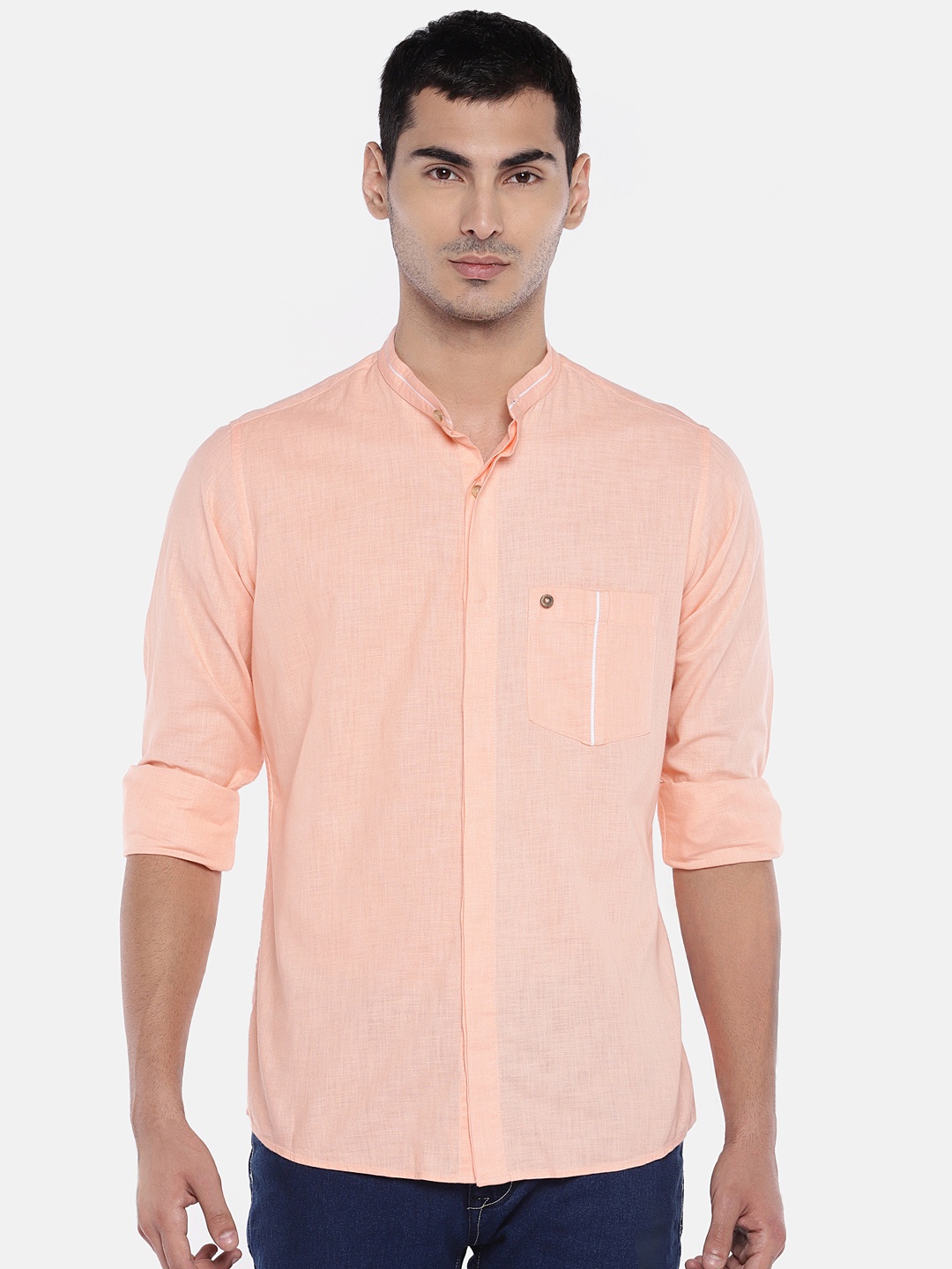 

EVOQ Men Peach-Coloured Regular Fit Solid Casual Shirt