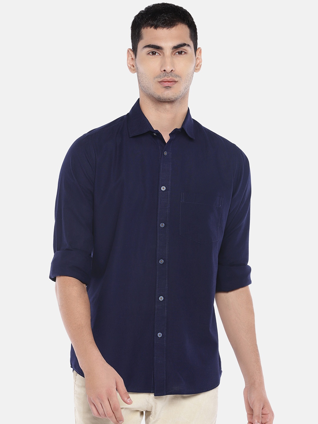 

EVOQ Men Navy Blue Regular Fit Solid Casual Shirt