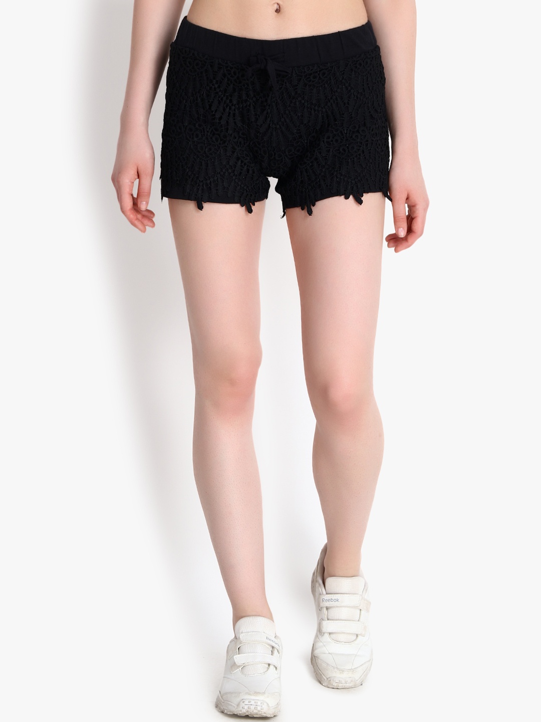 

Kotty Women Black Self Design Regular Fit Regular Shorts