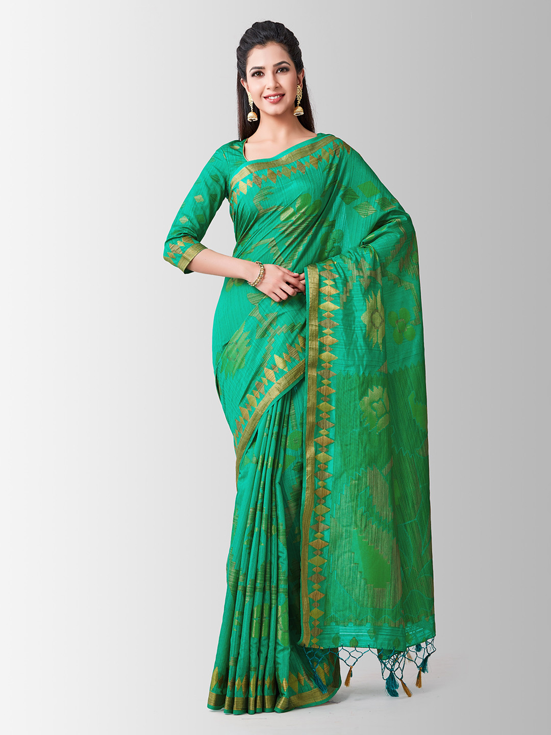 

MIMOSA Green Art Silk Woven Design Kanjeevaram Saree