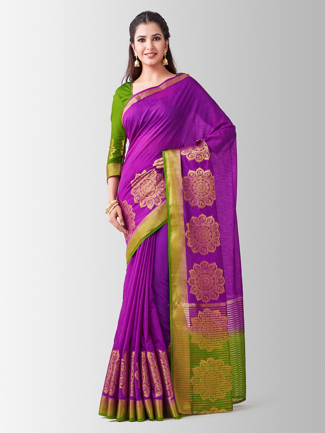

MIMOSA Purple Linen Blend Woven Design Kanjeevaram Saree
