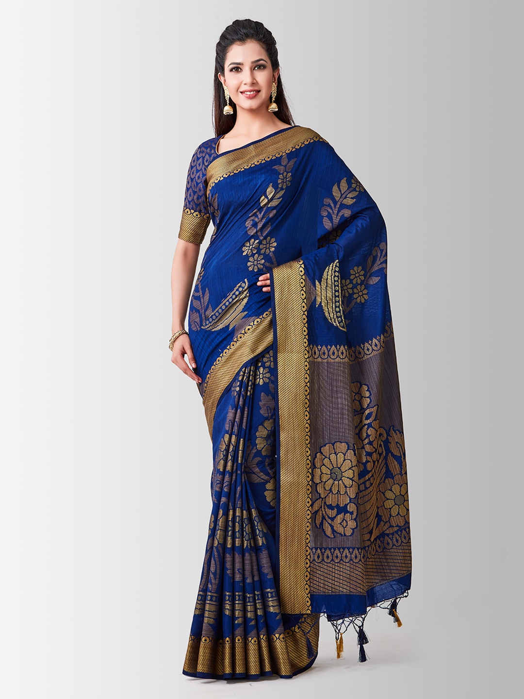 

MIMOSA Navy Blue Art Silk Woven Design Kanjeevaram Saree