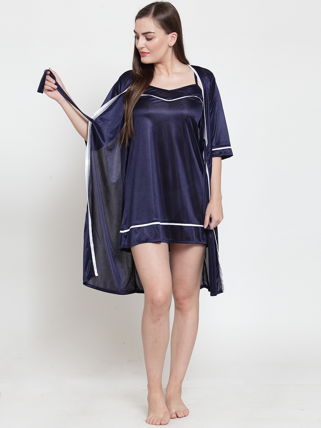 

Claura Navy Blue Solid Nightdress ST-53