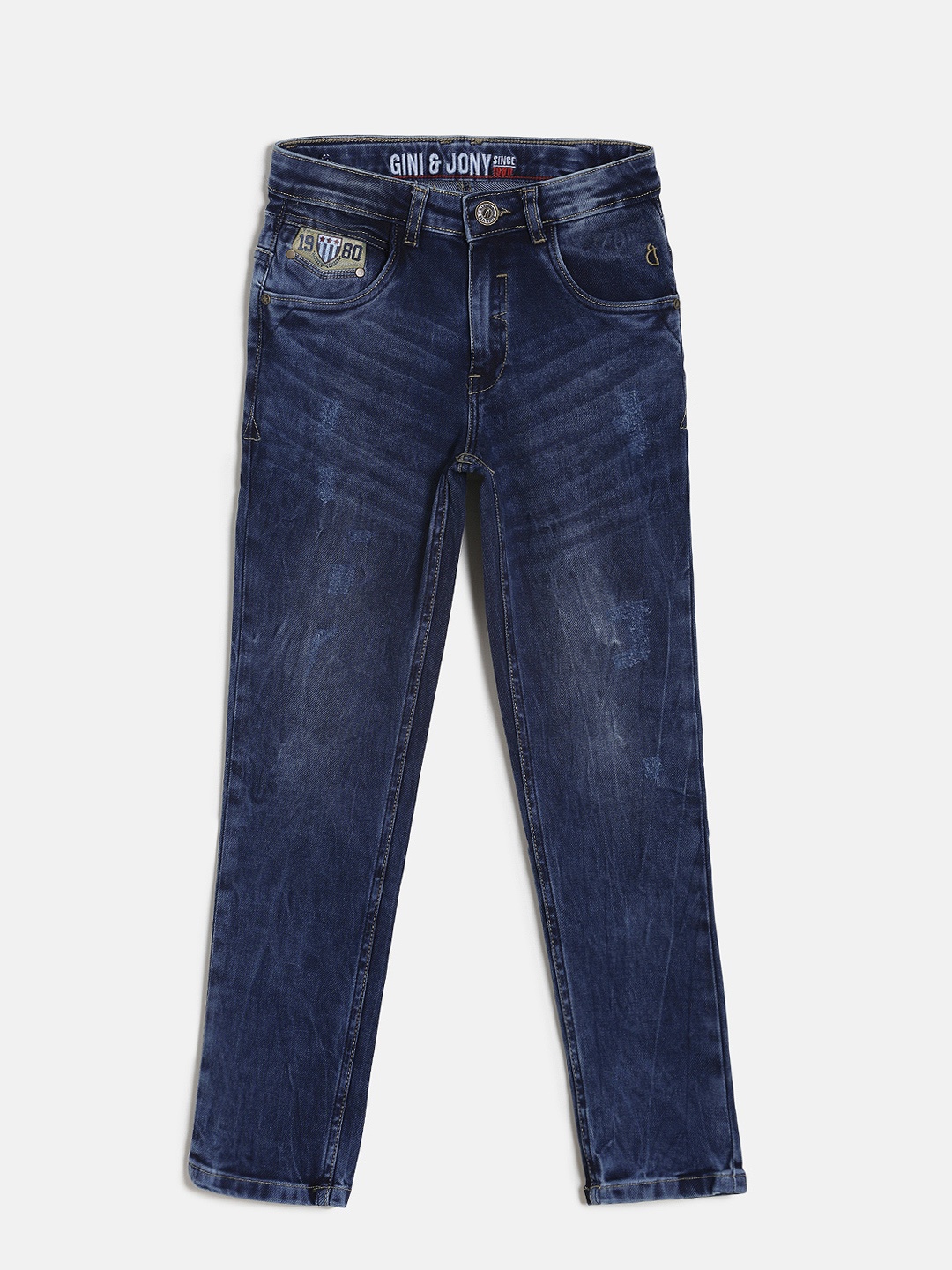 

Gini and Jony Boys Navy Blue Slim Fit Mid-Rise Low Distress Jeans