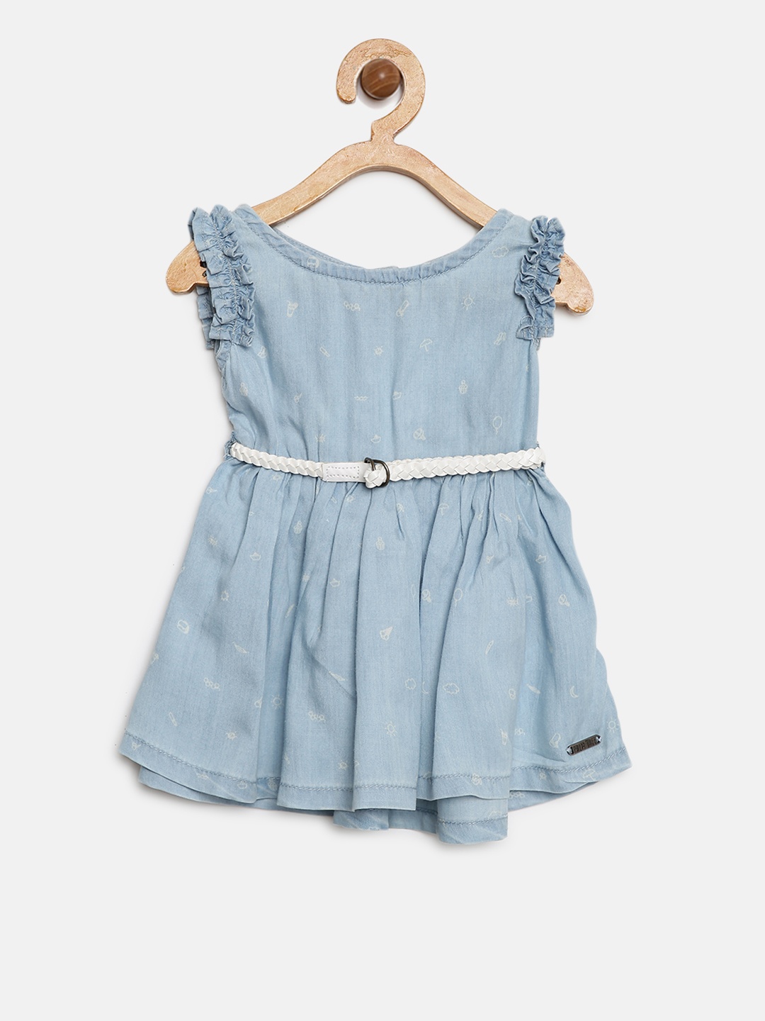 

Palm Tree Girls Blue Printed Chambray Fit & Flare Dress