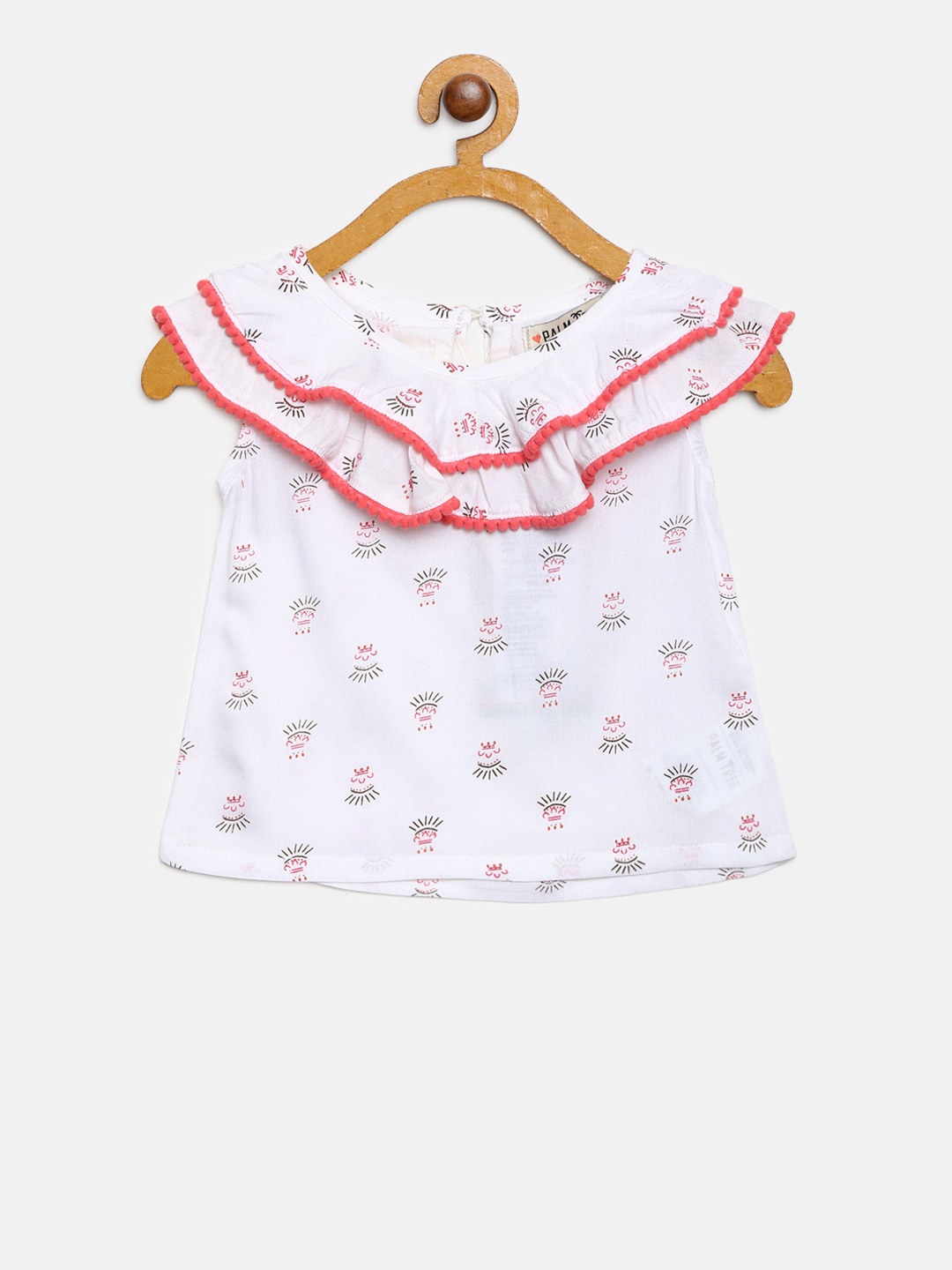 

Palm Tree Girls White & Pink Printed Top