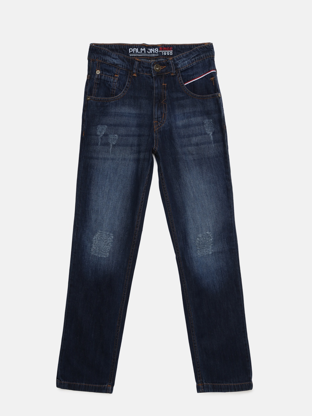 

Gini and Jony Boys Navy Blue Slim Fit Mid-Rise Low Distress Jeans