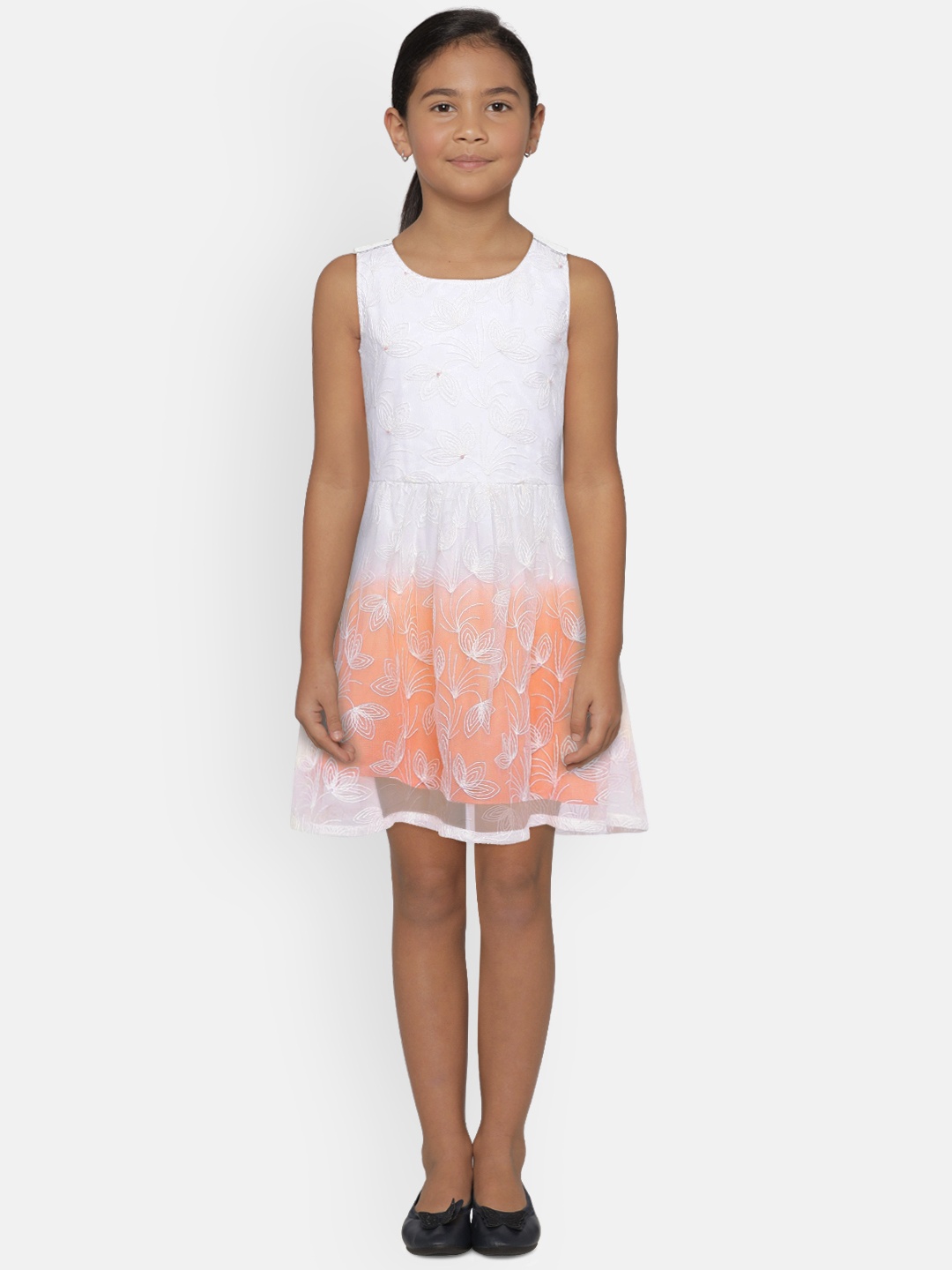 

Gini and Jony Girls White Self-Design Fit and Flare Dress