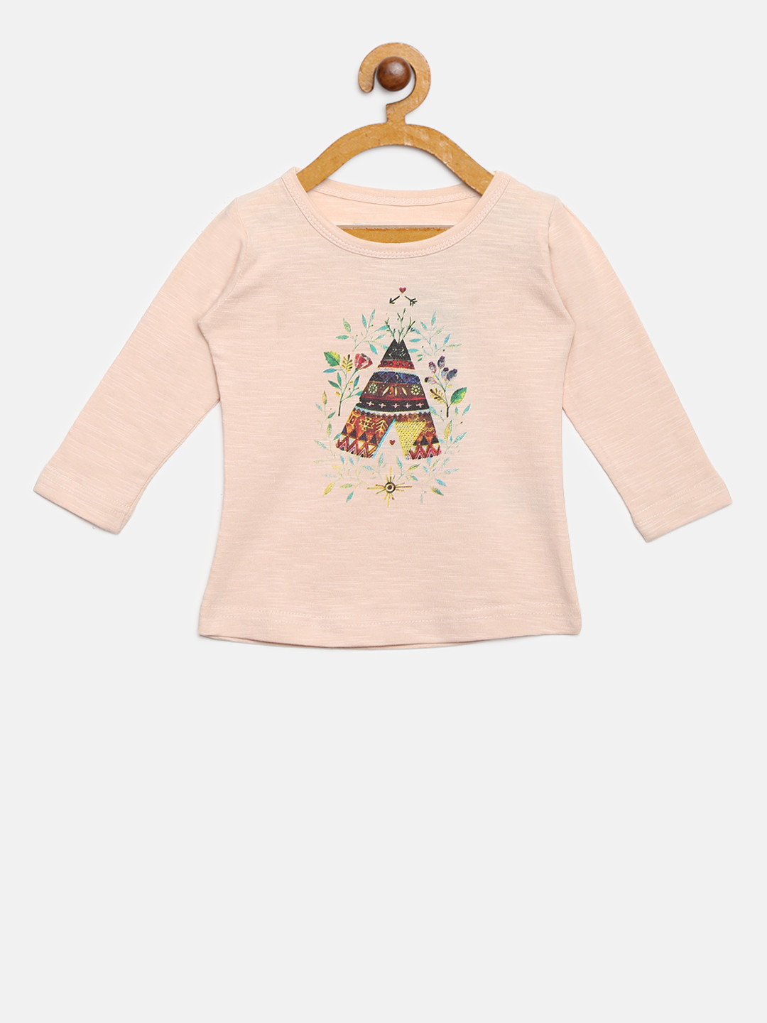 

Gini and Jony Girls Peach-Coloured Printed Round Neck T-shirt