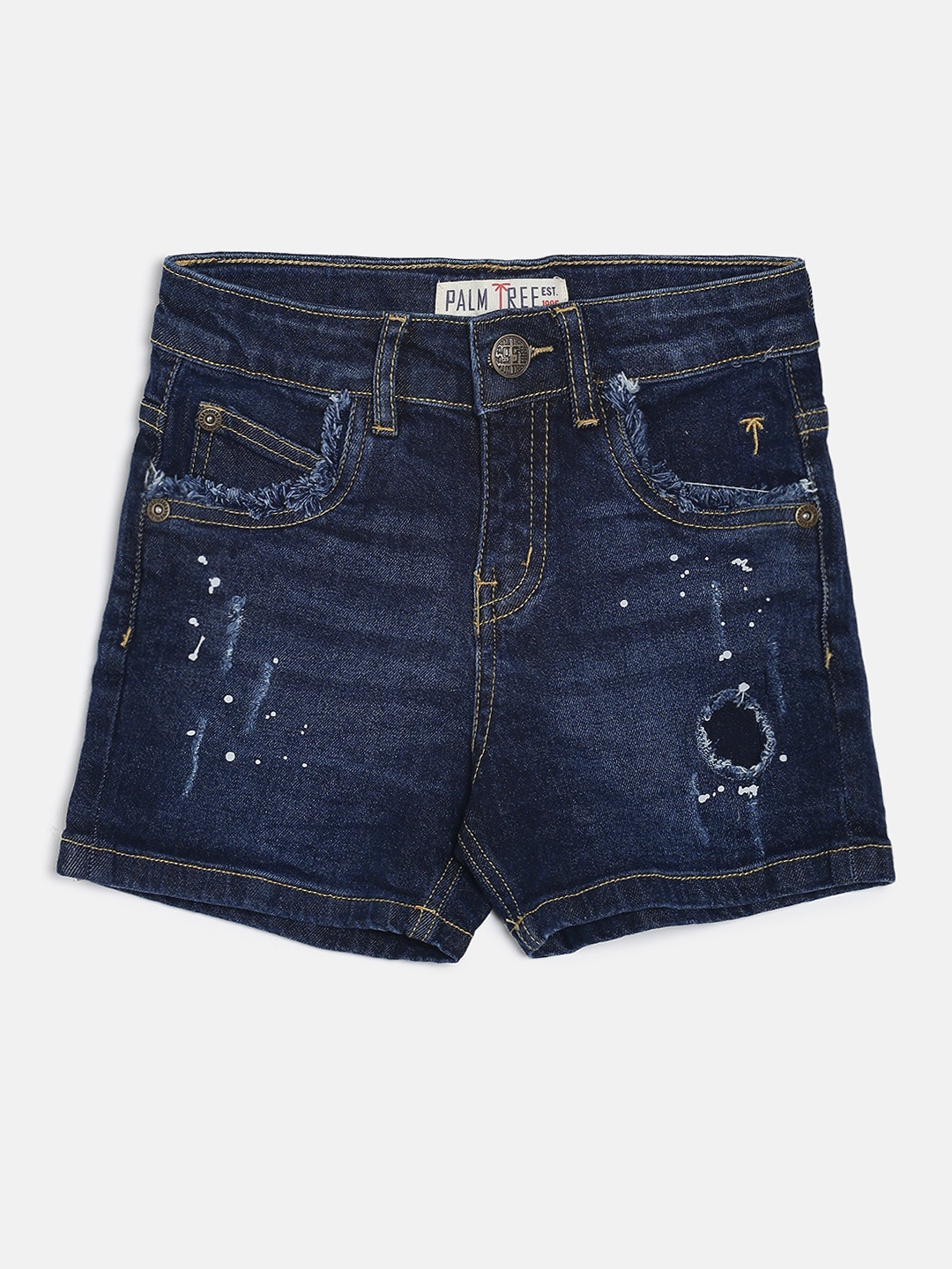 

Palm Tree Boys Navy Blue Solid Regular Fit Denim Shorts