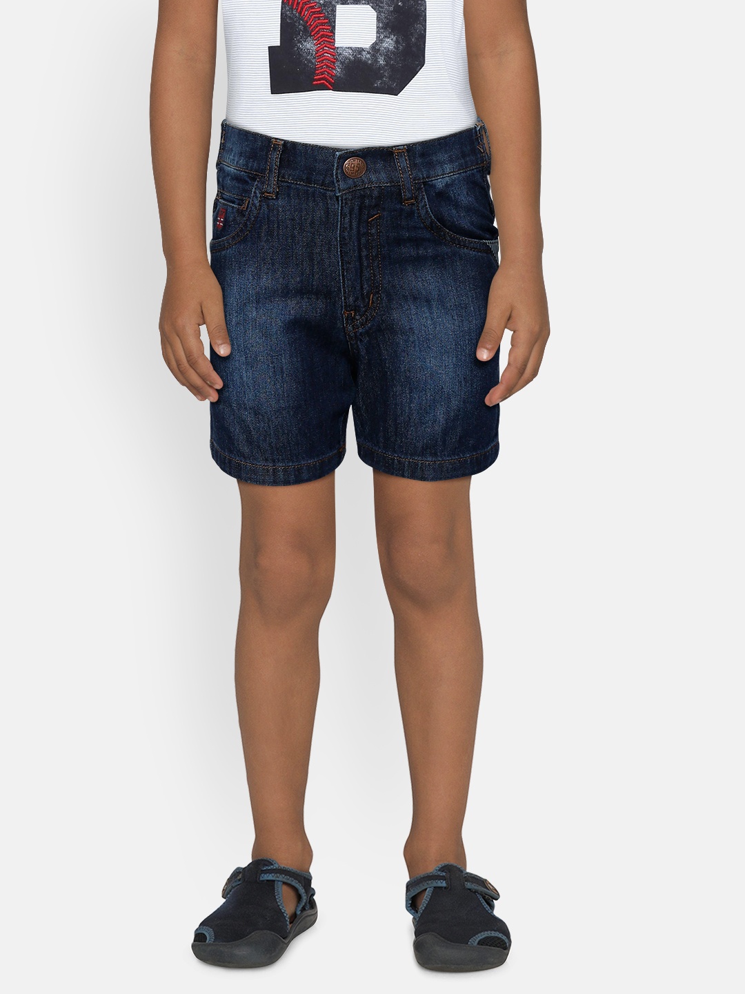 

Palm Tree Boys Navy Blue Washed Regular Fit Denim Shorts