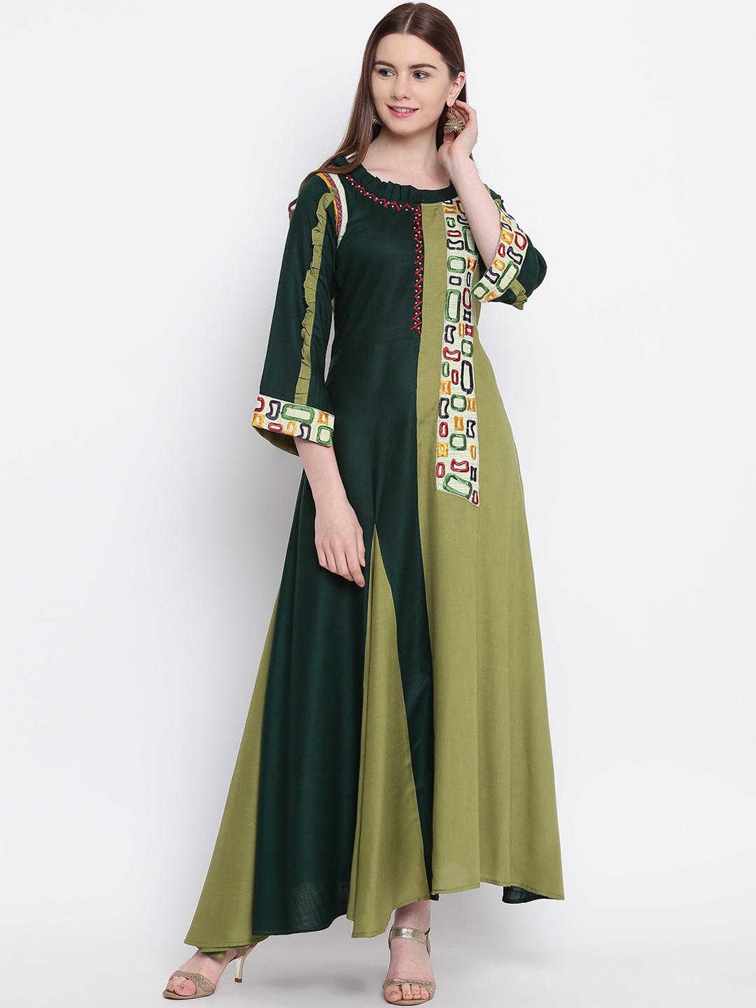 

Kvsfab Women Green Printed Maxi Dress