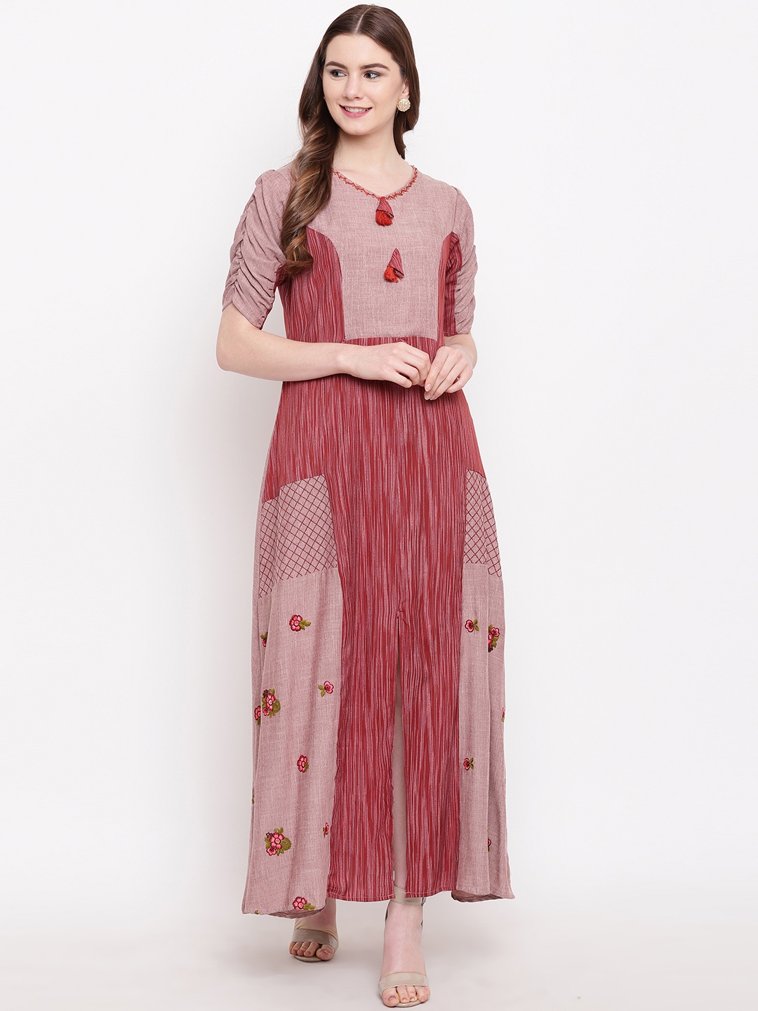 

Kvsfab Women Maroon Printed Maxi Dress