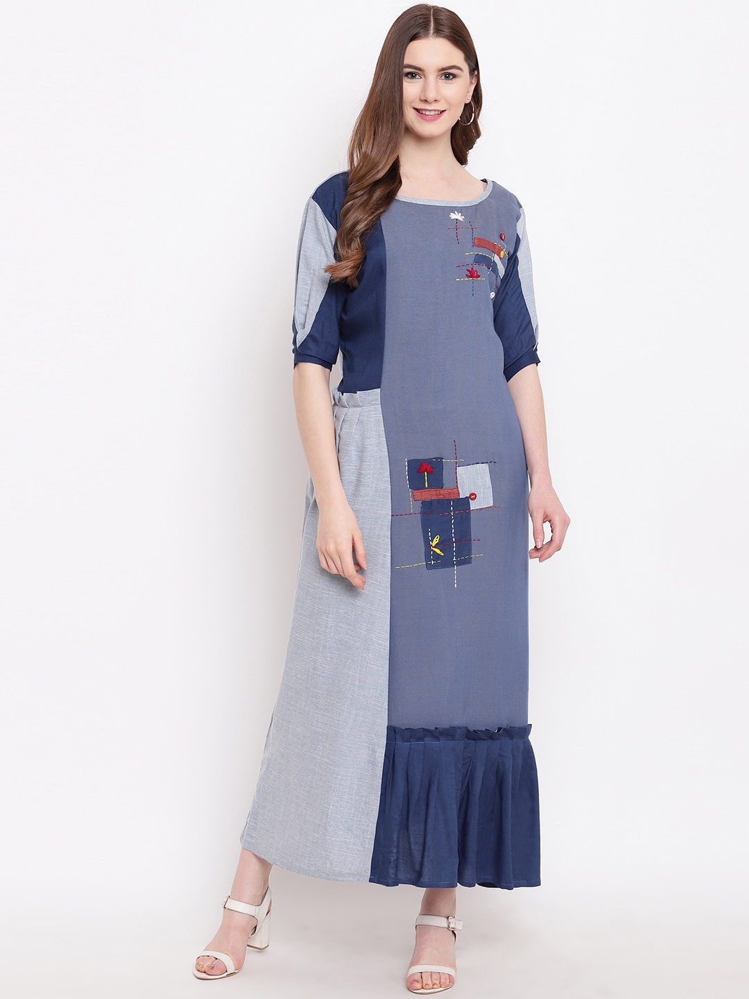 

Kvsfab Women Blue Colourblocked Maxi Dress