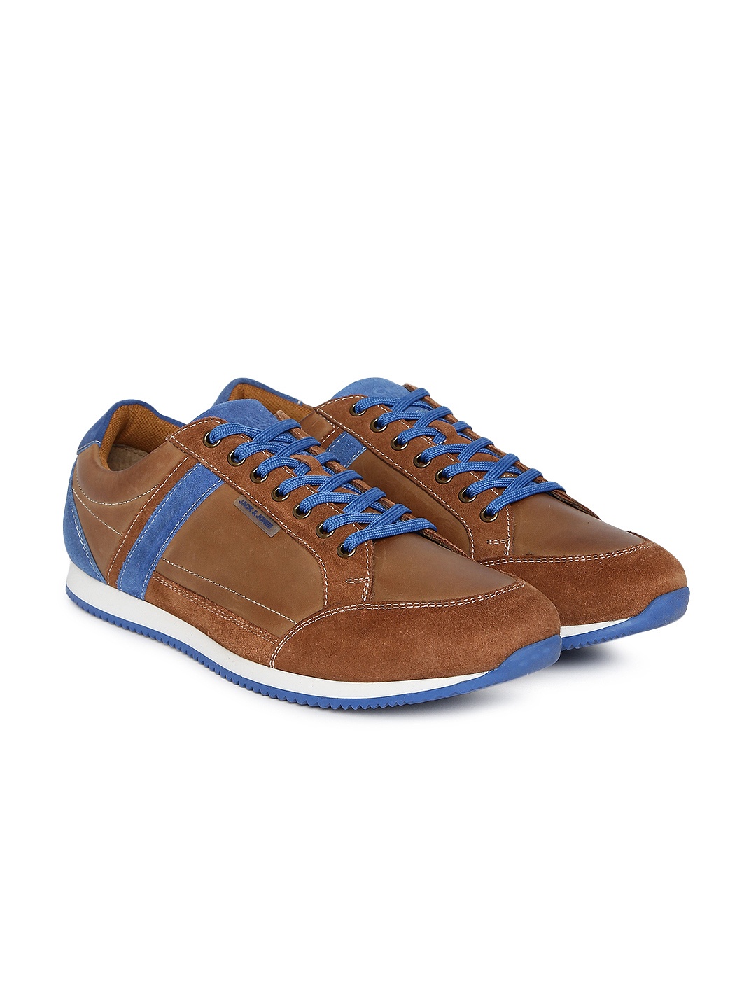 

Jack & Jones Men Tan & Blue Solid Leather Sneakers