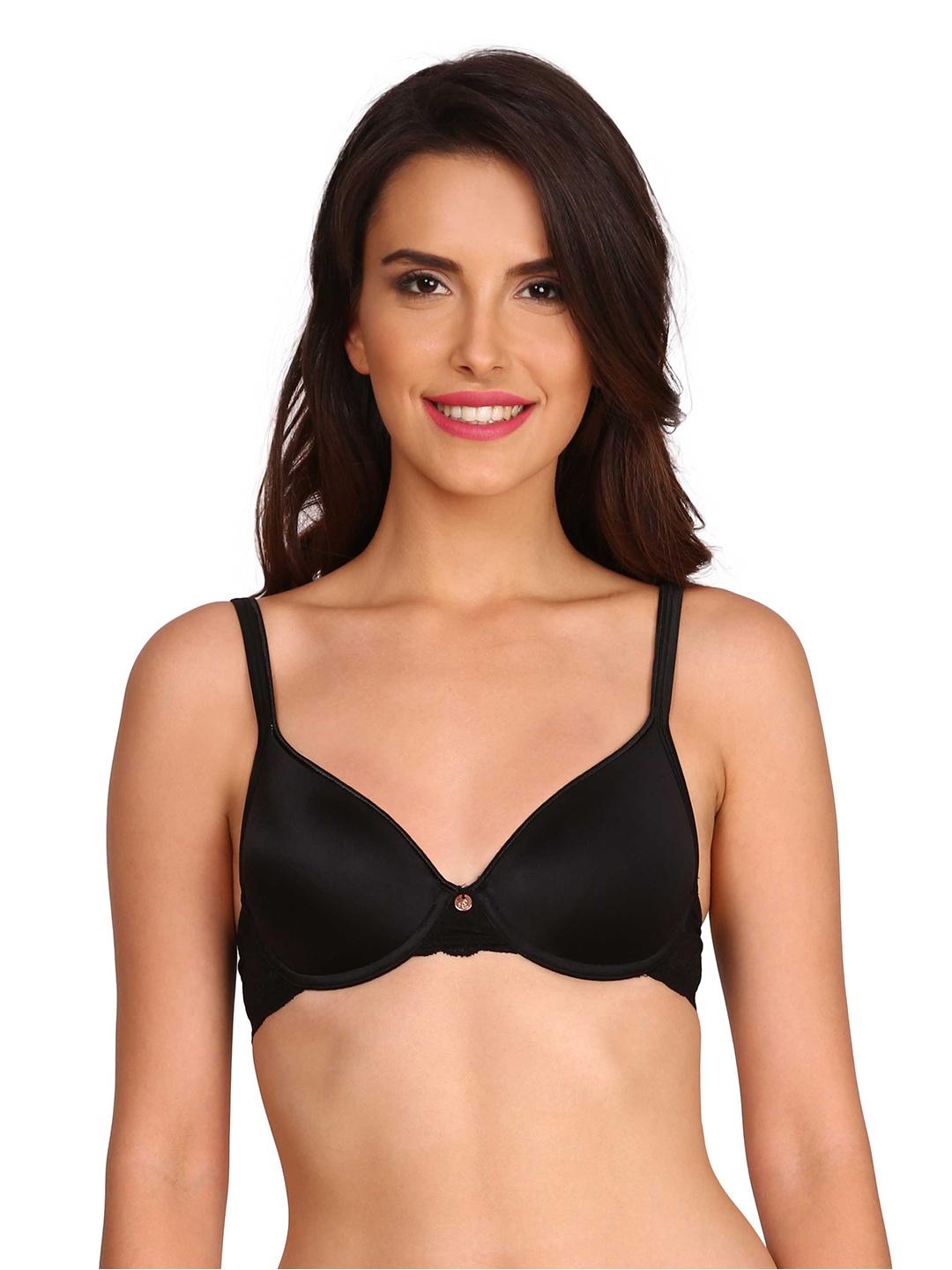 

Jockey UnderWired Padded Medium Coverage Lace Back Styling Tshirt Bra-2102, Black