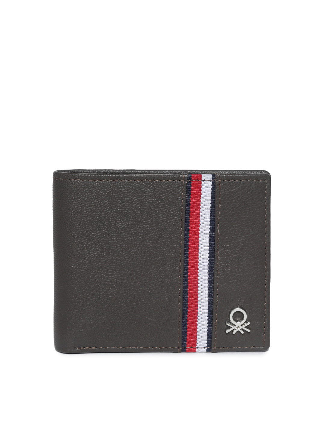 

United Colors of Benetton Men Coffee Brown Leather Striped Detail Two Fold Wallet