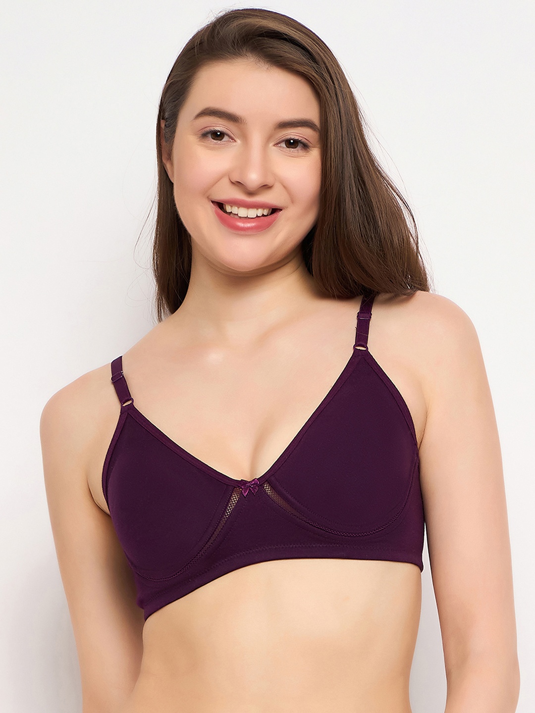 

Clovia Cotton Rich Non Padded Wirefree T-Shirt Bra In Purple
