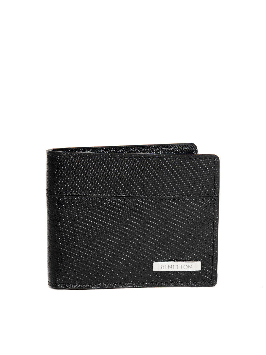 

United Colors of Benetton Men Black Leather Textured Two Fold Wallet