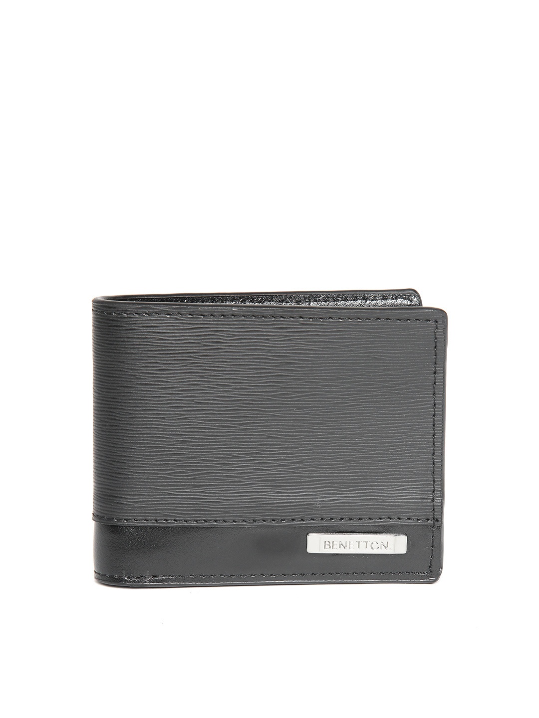

United Colors of Benetton Men Black Leather Textured Two Fold Wallet