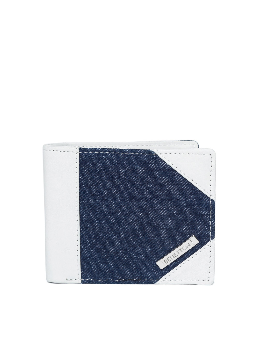 

United Colors of Benetton Men Navy Blue & White Colourblocked Two Fold Wallet