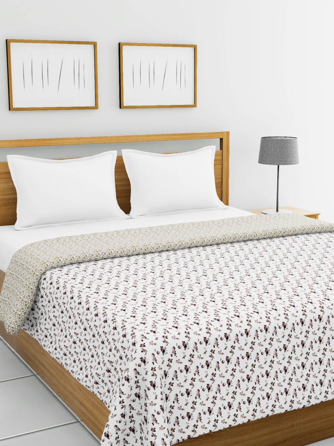 

BIANCA White & Purple Floral AC Room 300 GSM Reversible Double Bed Dohar
