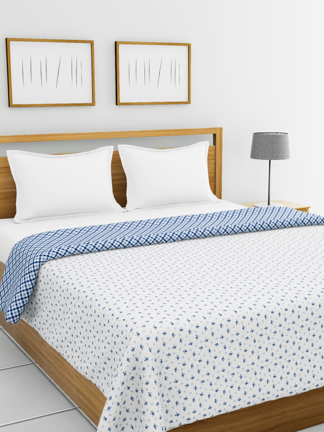 

BIANCA White & Blue Floral AC Room 300 GSM Reversible Double Bed Dohar