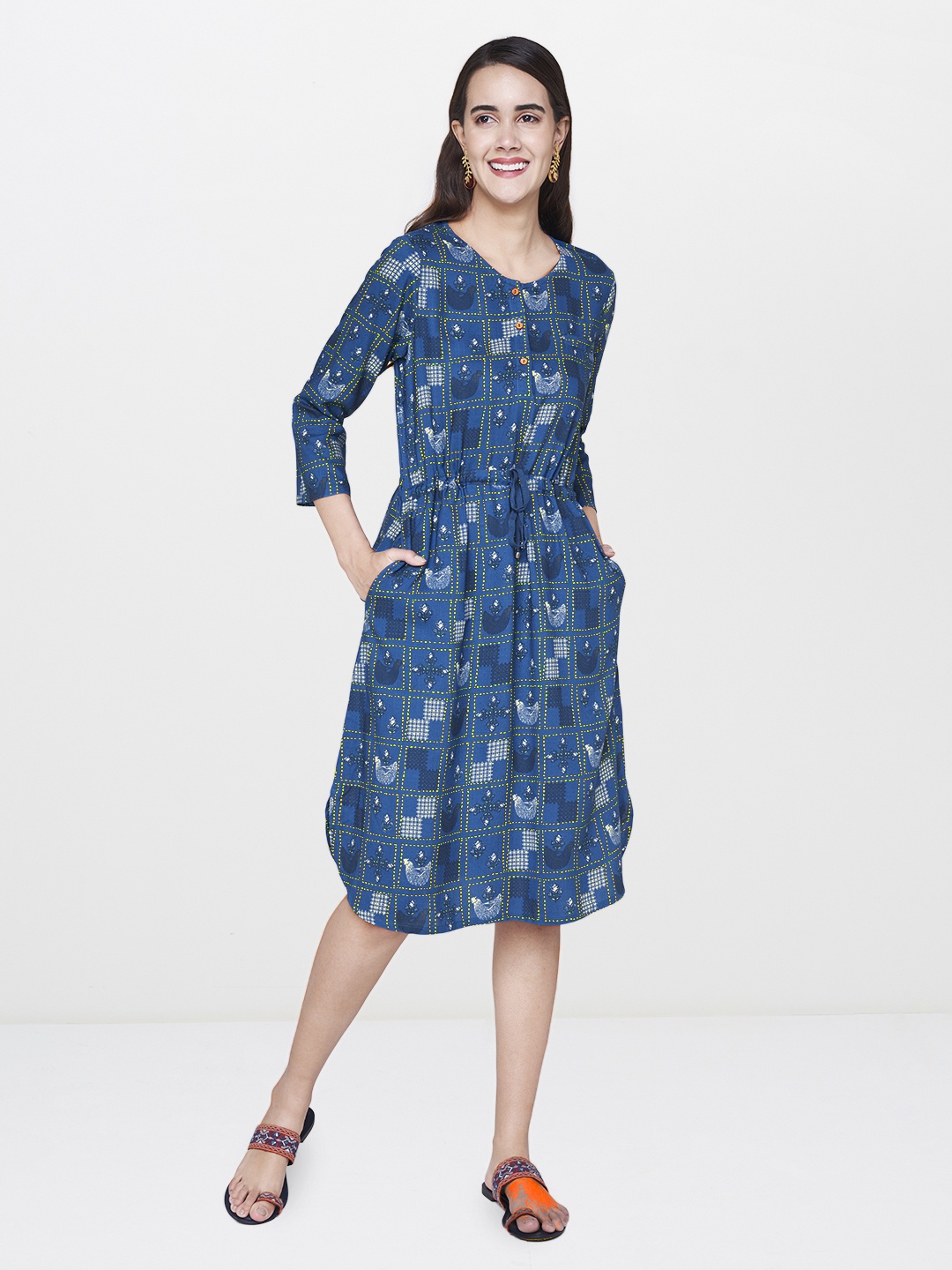 

Global Desi Women Blue Printed A-Line Dress