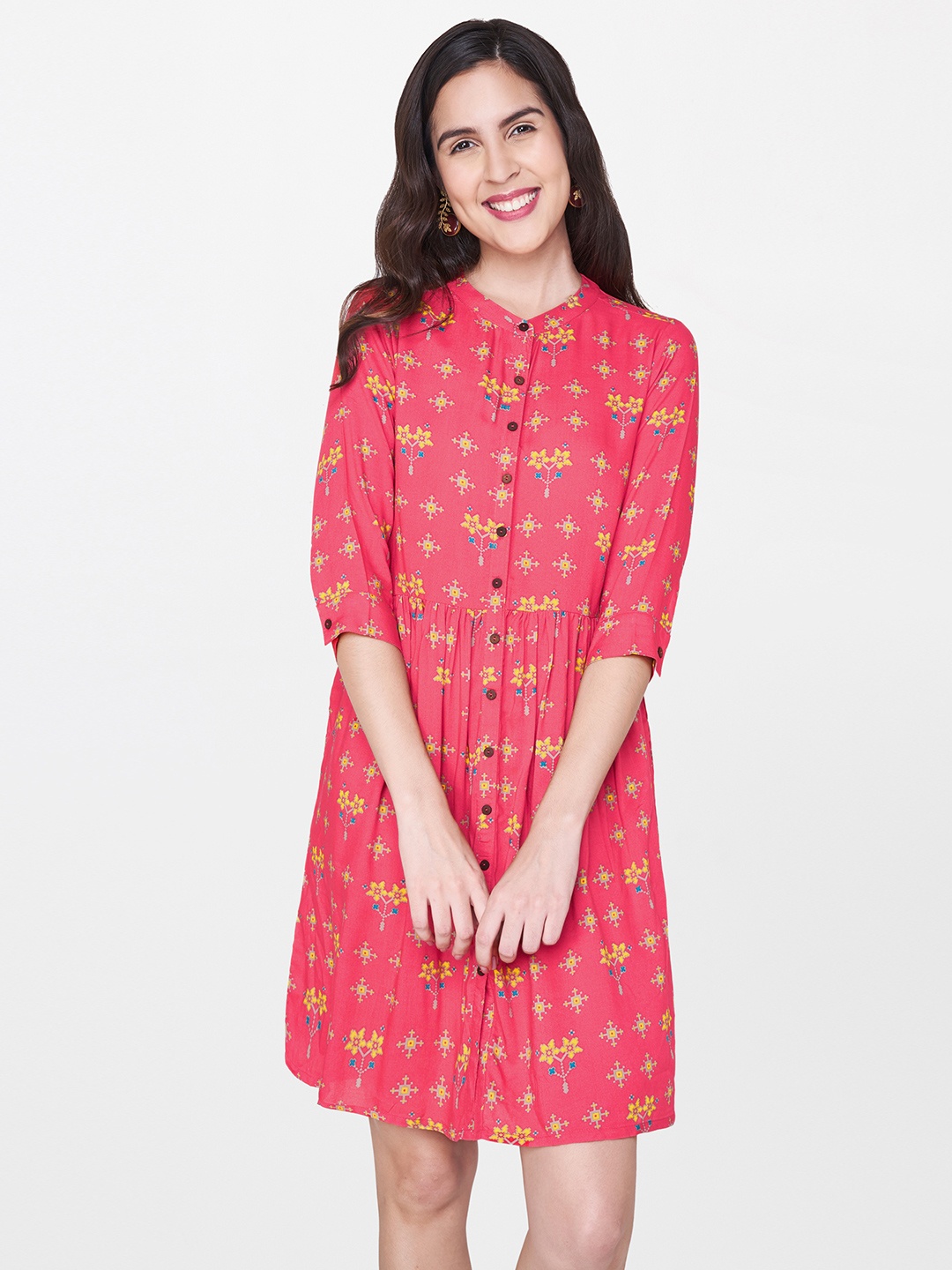 

Global Desi Women Pink Printed A-Line Dress