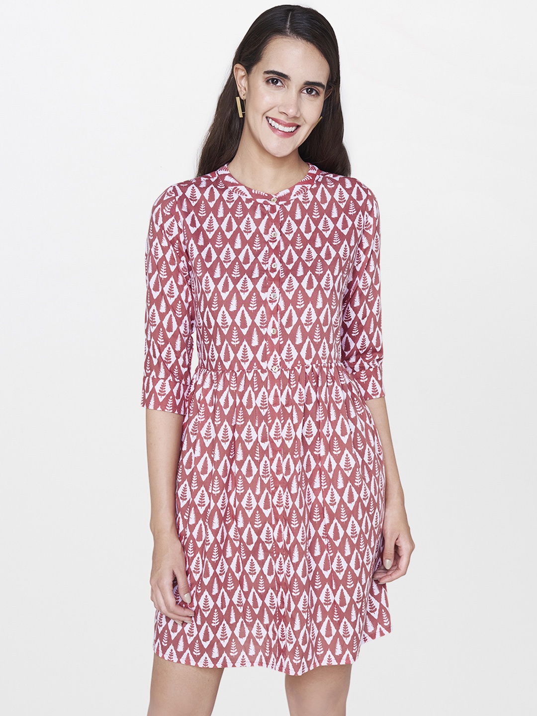 

Global Desi Women Maroon Printed A-Line Dress